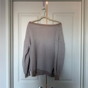 Women's Striped Boatneck Sweater - Taupe & Cream